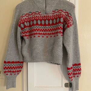 Cozy Gray and Red Women's Knit Sweater